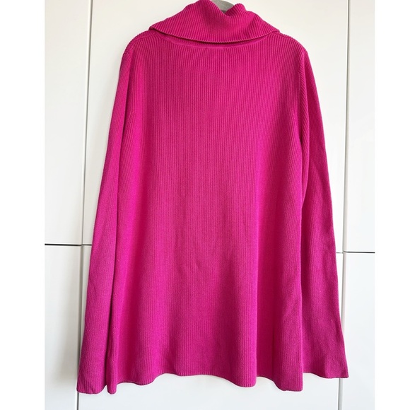 Talbots Cowlneck Sweater Fuchsia Hot Pink Cotton Size Large Flare Sleeves - Picture 4 of 7